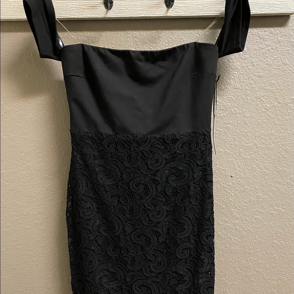 Off the shoulder black slip dress